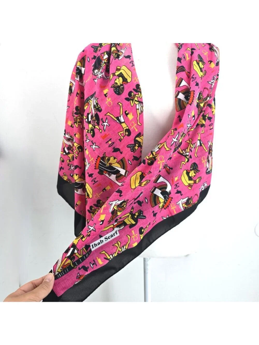 Women's Pink Cleopatra Egyptian Hieroglyphics Ihab Scarf 55x39